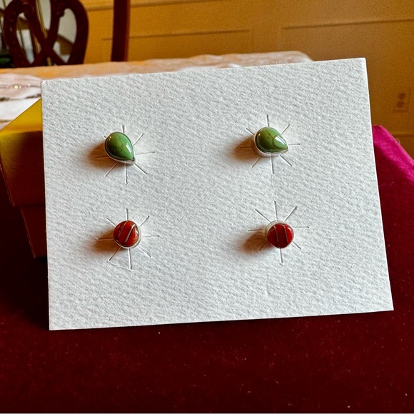 Bundle 4 Pair Tiny Gem Post Earrings Southwest Inspired - Silver Backs/Settings - Picture 10 of 11